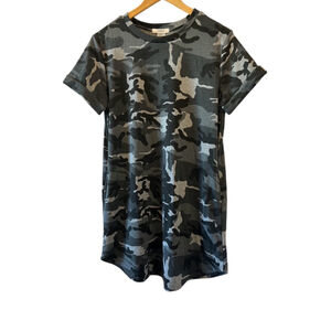 CHERISH Grey Camo Short Sleeve Crew Neck Tunic Dress S